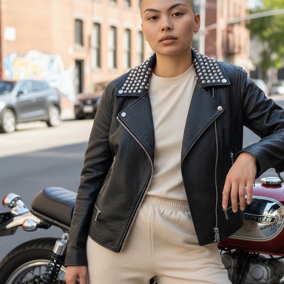 NWT Michael Kors Studded Faux Leather Jacket XS $350